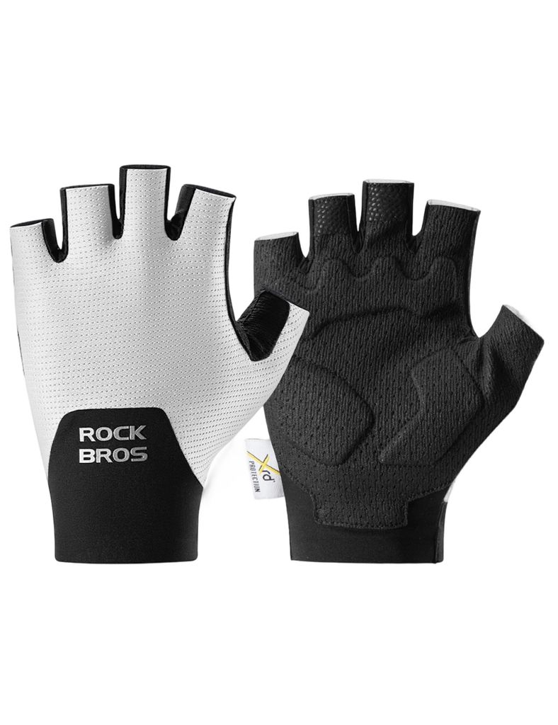 ROCKBROS Fahrradhandschuhe Halbfinger Handschuhe mit PORON XRD Polster Gepolstert Sporthandschuhe für Outdoor Herren und Damen Weiß L