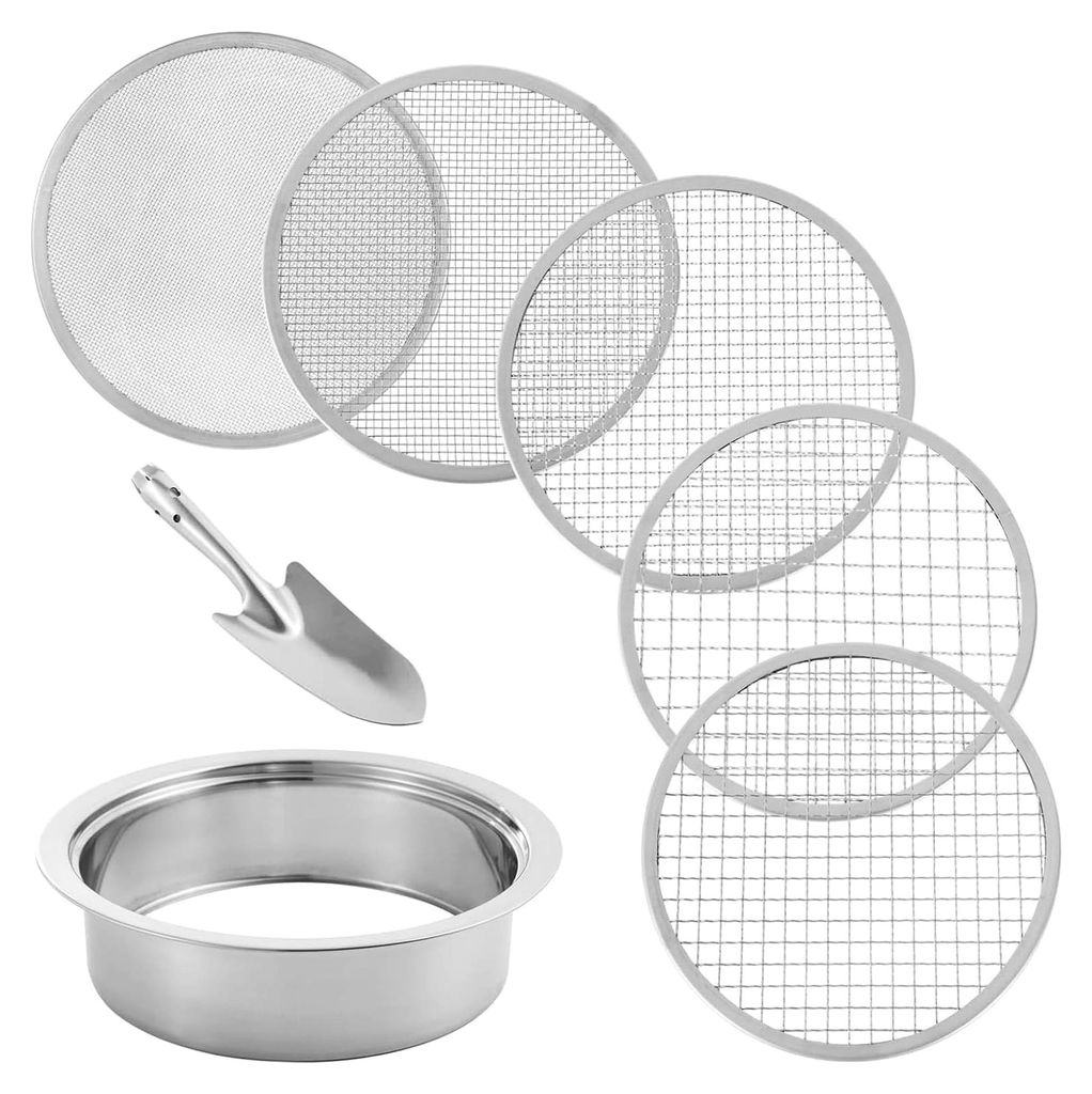 Bodensifter - Garten Sieb mit 5 austauschbaren Netzbildschirmen | 1/3/6/9/12mm Sieb mit Schaufel, stapelbare Seitpfanne