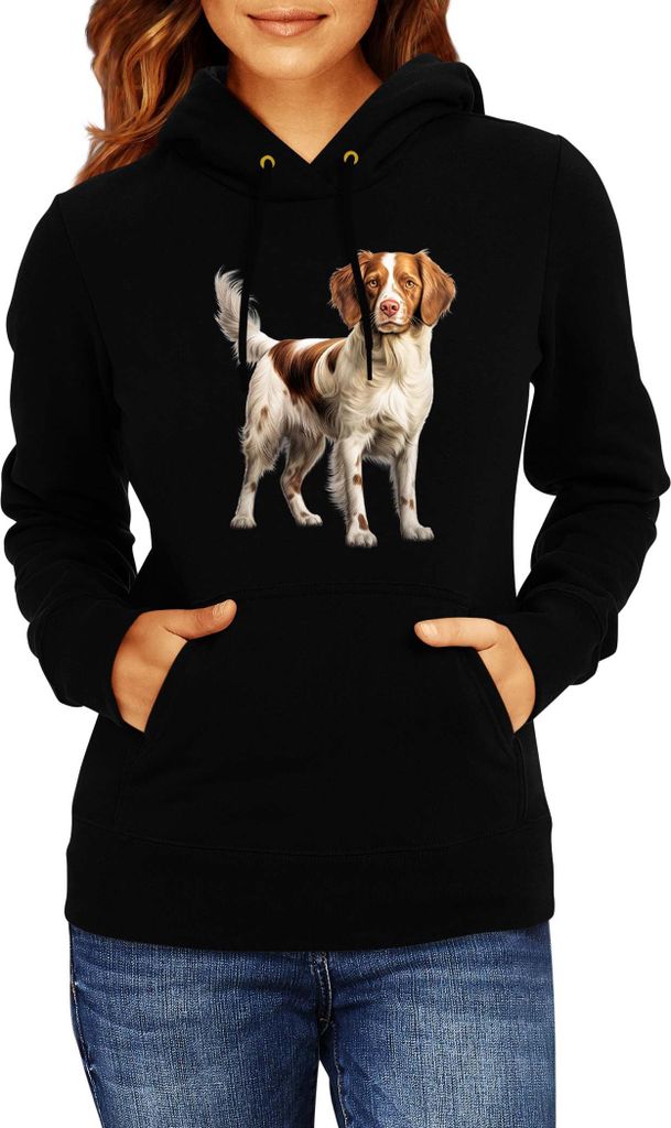 Damen Kapuzenpullover Dogs Breeds Brittany Dog Breed 007, Lady XL / Schwarz