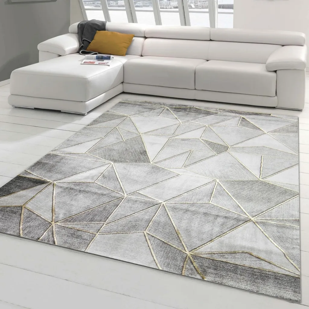 Tapis de Décoration Intérieure Design Géométrique Gris Or 60x110cm