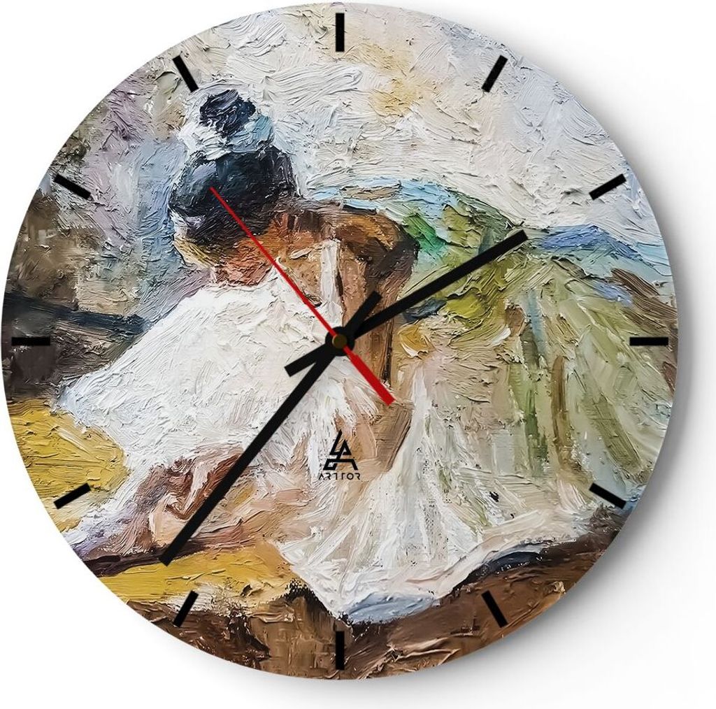 Wanduhr - Rund - Glasuhr - Ballerina Mädchen Öl - 30x30cm - Schleichendes Uhrwerk - Lautlos - zum Aufhängen bereit - Dekoration Modern - Wanddek...