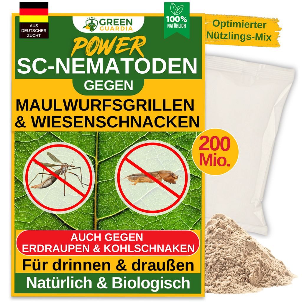Power SC-Nematoden gegen Maulwurfsgrillen Wiesenschnaken & Erdraupen – 200 Mio. für 400m², & Chemiefrei Maulwurfsgrille Bekämpfung, GREEN GUA...