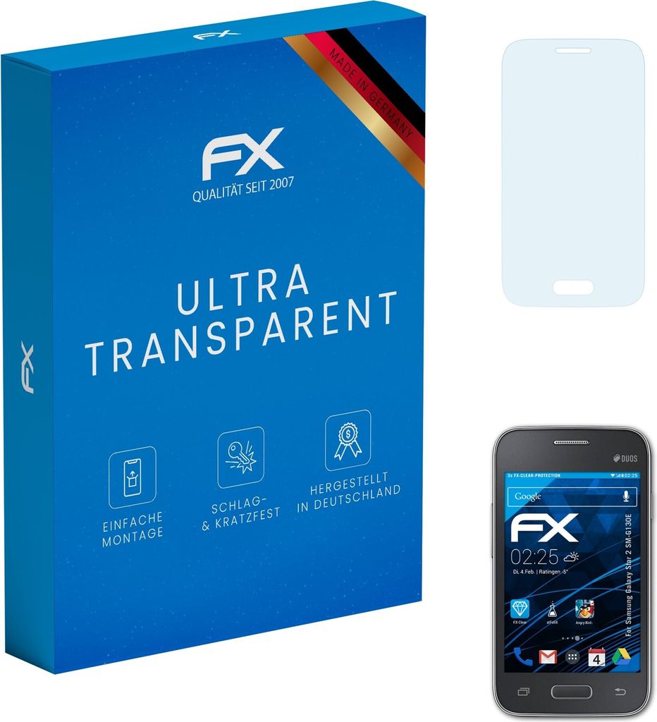 atFoliX FX-Clear 3x Schutzfolie kompatibel mit Samsung Galaxy Star 2 (SM-G130E) Displayschutzfolie