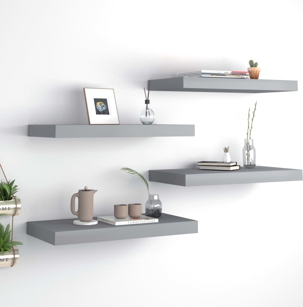 "2026 Promotion" Schweberegale 4 Stk. - Hohe Qualität - Grau 50x23x3,8 cm MDF - Wandregale CC12444