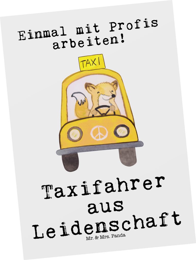Mr. & Mrs. Panda Grußkarte Taxifahrer Leidenschaft - Weiß - Geschenk, Postkarten, bildkarte, Postkarte, Ansichtskarte, Ansichtskarten