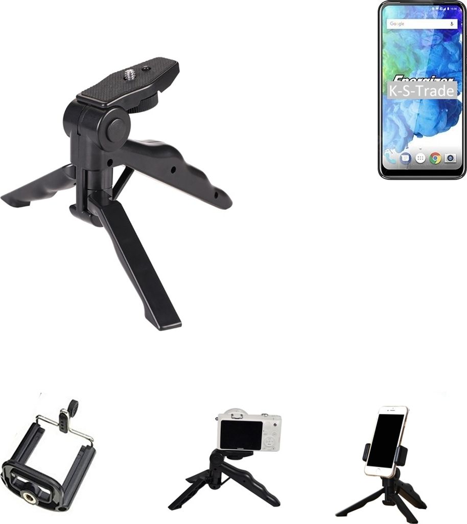 K-S-Trade Stativ Tisch-Ständer Dreibein Handy-Stativ Ständer kompatibel mit Energizer Ultimate U630S Pop Mini-Stativ Smartphone Tripod Handy-Stativ