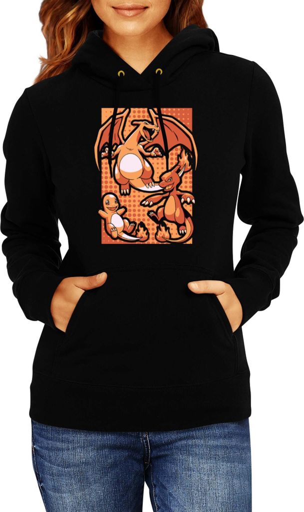 Damen Kapuzenpullover Japan Manga Anime Comics Pokemon 020, Lady 2XL / Schwarz