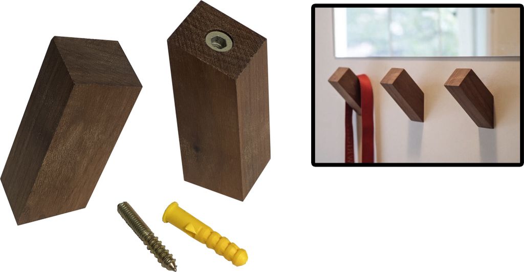 Set di 6 ganci appendiabiti in legno (quadrato, legno di Immagine del prodotto 