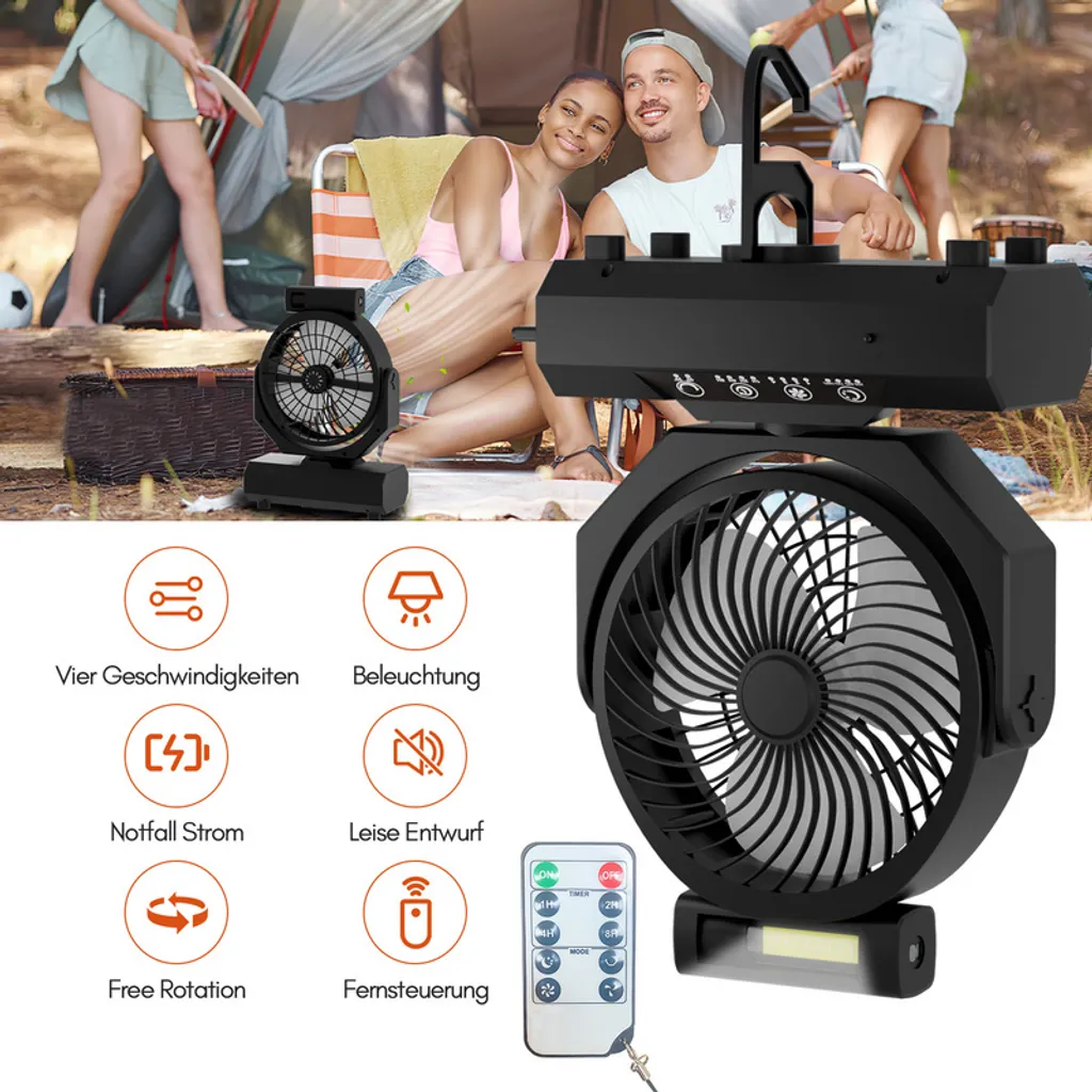 TolleTour Ventilatore Tenda Robusto: Luce LED e USB per Outdoor