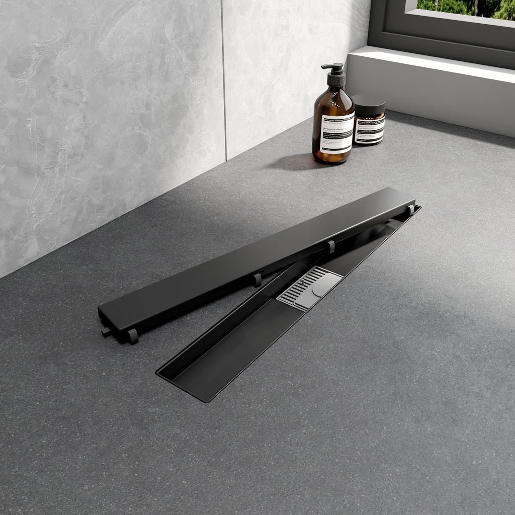 EMKE Caniveau de douche Acier inoxydable 50cm noir mat Image du produit 