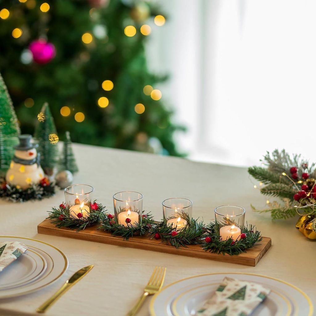 Couronne De L'Avent Moderne En Métal Et Bois - Bougeoir Pour 4 Bougies Piliers - Diamètre 30 Cm - Décoration De Noël