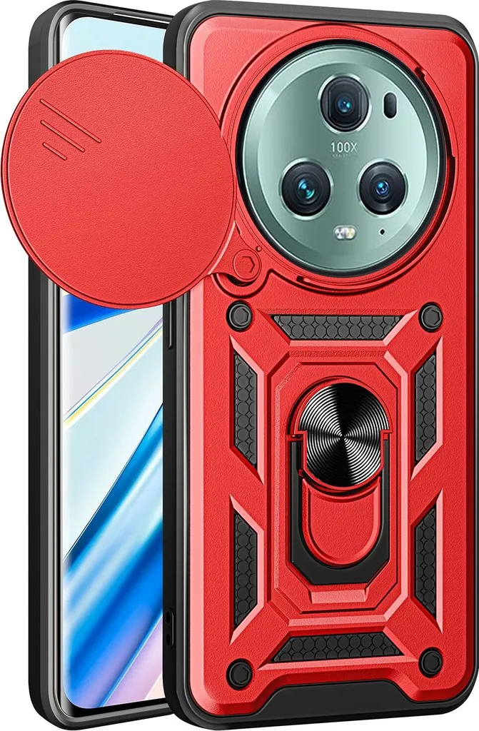 Custodia KEYYO Per Honor Magic4 Lite (4G/5G): Ibrida TPU/PC Con Supporto 360° E Anello Metallico, Rossa - 3