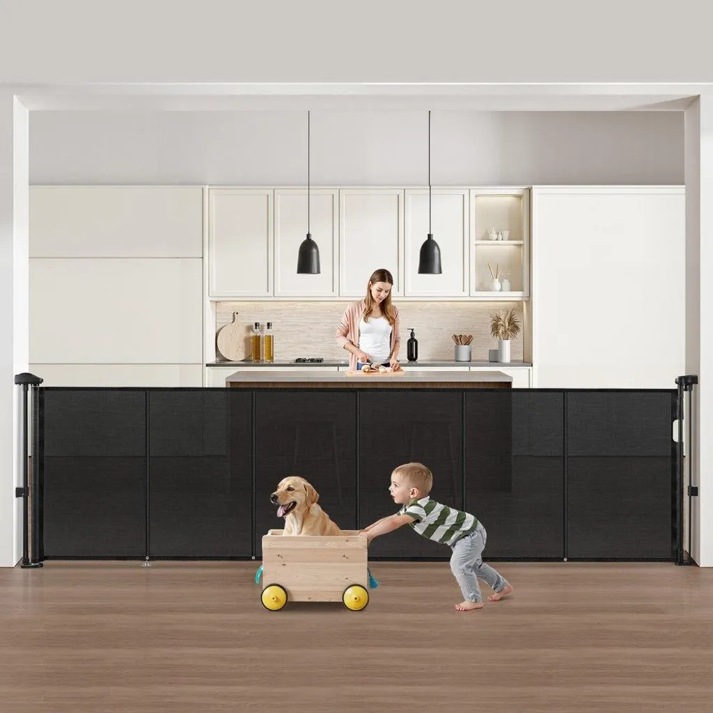 Barrière de sécurité rétractable en filet pour enfant et animaux Noir
