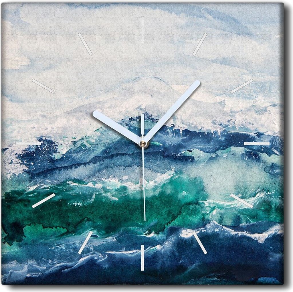 Coloray Uhr auf Leinwand 30x30 cm Wand Uhr Dekoration Wohnzimmer Segeltuch weiße Zeiger -Ocean Waves Aquarelle
