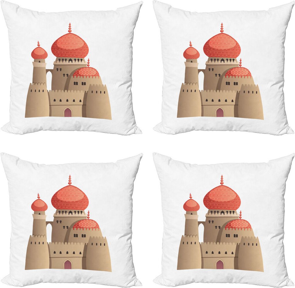 ABAKUHAUS Stammes Kissenbezug Set (4 Stück), Fantasie-Schloss-Karikatur, Moderner Doppelseitiger Digitaldruck, 50 cm x 50 cm, Mehrfarbig