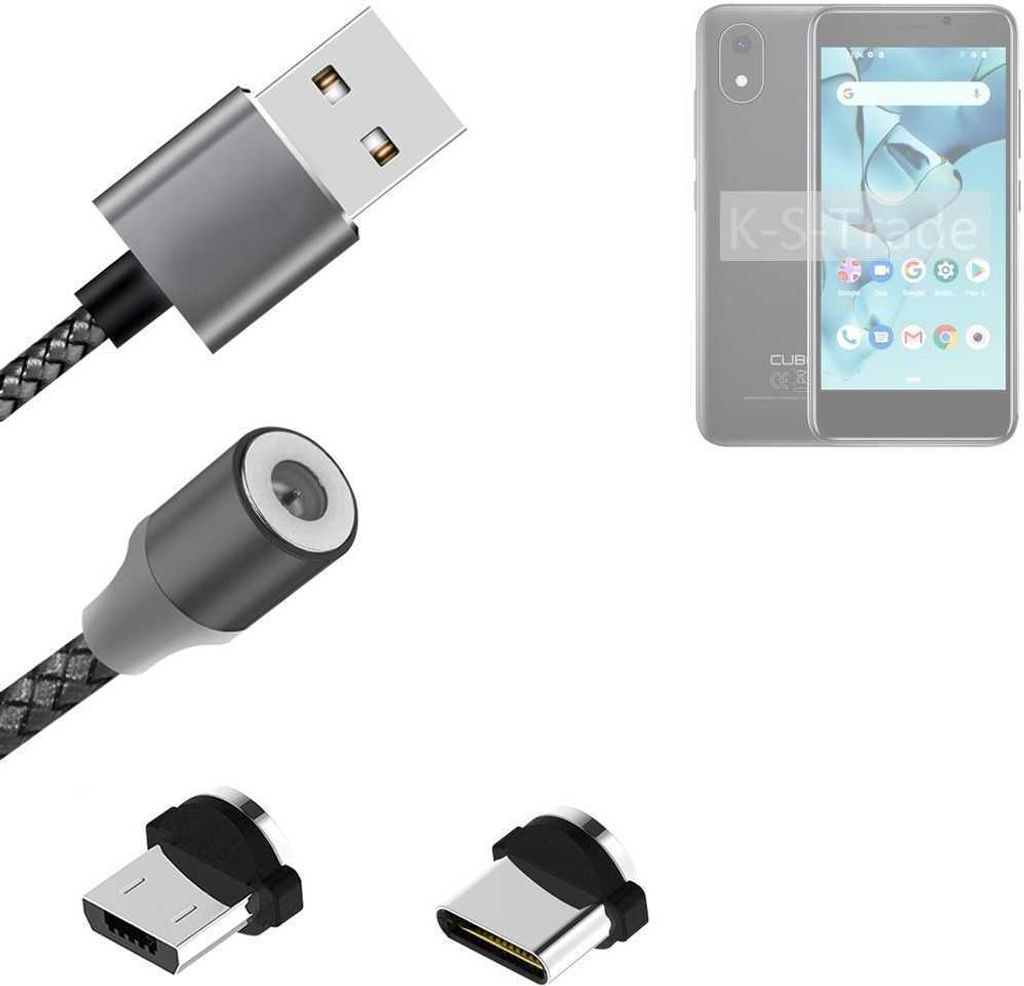 K-S-Trade Hochwertiges Magnet-Lade-kabel Sync-Kabel Daten-Kabel für Cubot J10 mit USB-Typ-C-Anschluss und Micro-USB-Anschluss 2A bis zu 480mbps