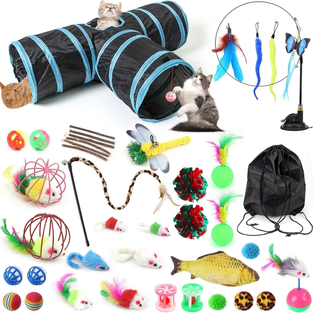 Jouets interactifs pour chats : tunnel pliable et kit complet 39 pièces