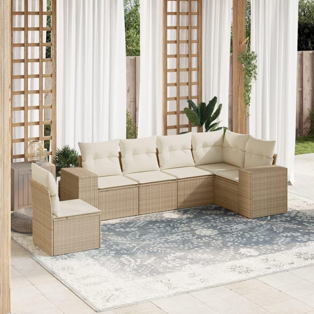 Maison Exclusive - 6-tlg. Garten-Sofagarnitur mit Kissen Beige Poly Rattan