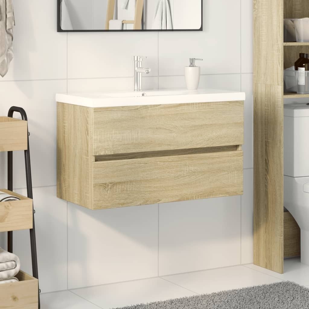 ZMH 2-tlg. Badmöbel-Set Keramik und Holzwerkstoff