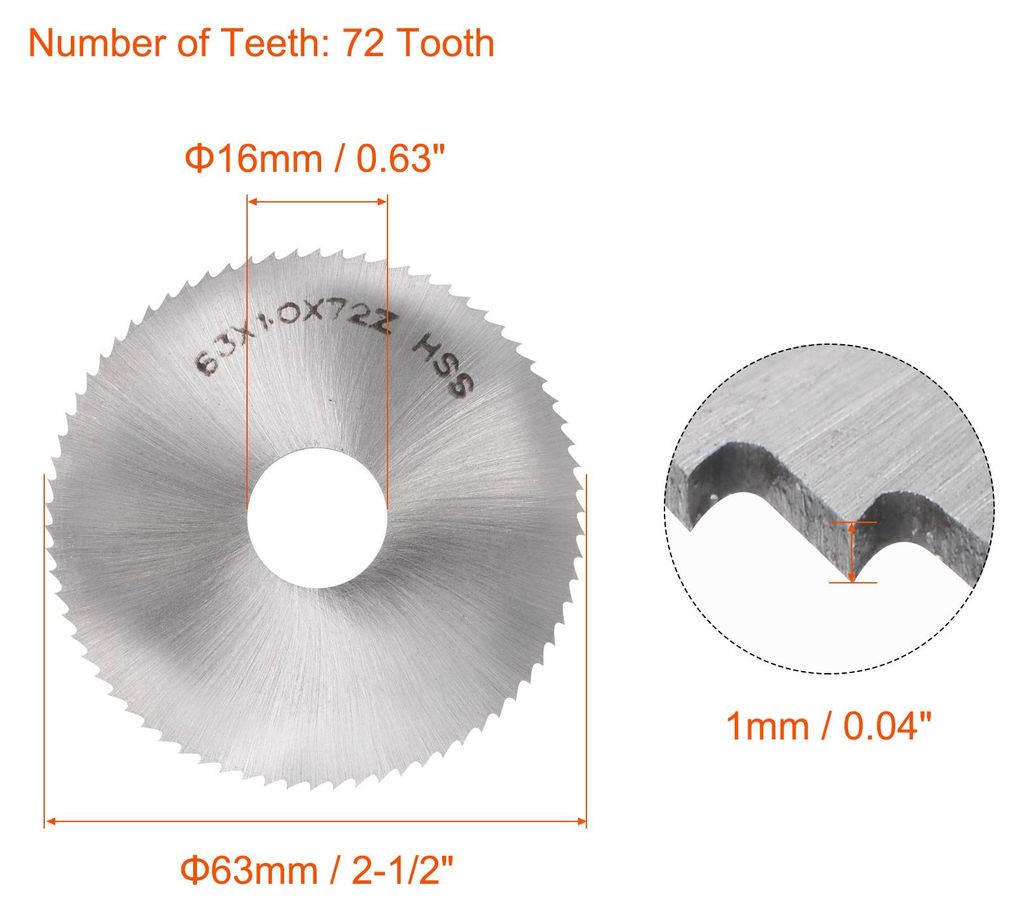 Kreiss?geblatt 63mm (2-1/2") Durchm. 1mm Dick 72 Z?hne, Fr?ser aus 6542 Hochgeschwindigkeitsstahl (HSS) mit 16mm Dorn zum Holz PVC und Aluminium Sc...