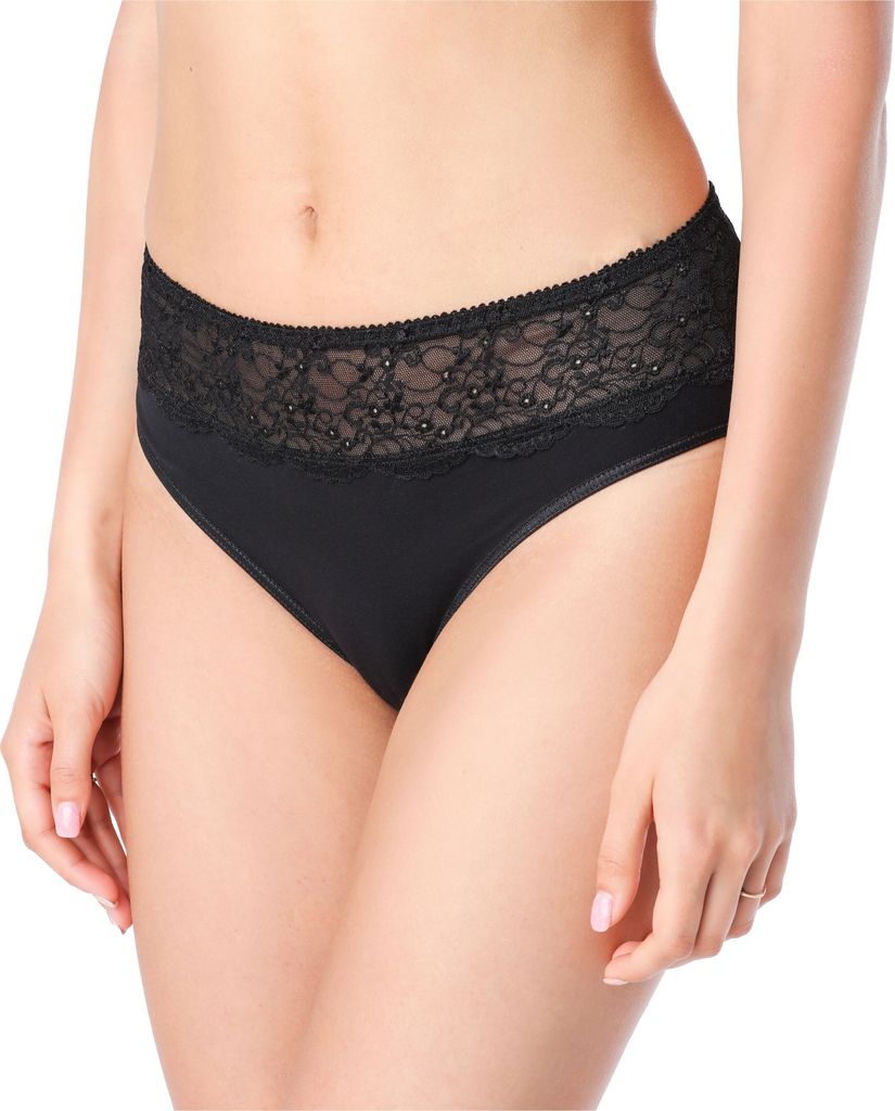 Bellivalini Damen Unterwäsche Unterhose aus Baumwolle Slip mit Spitze BLV50-196 (Schwarz, XXL )