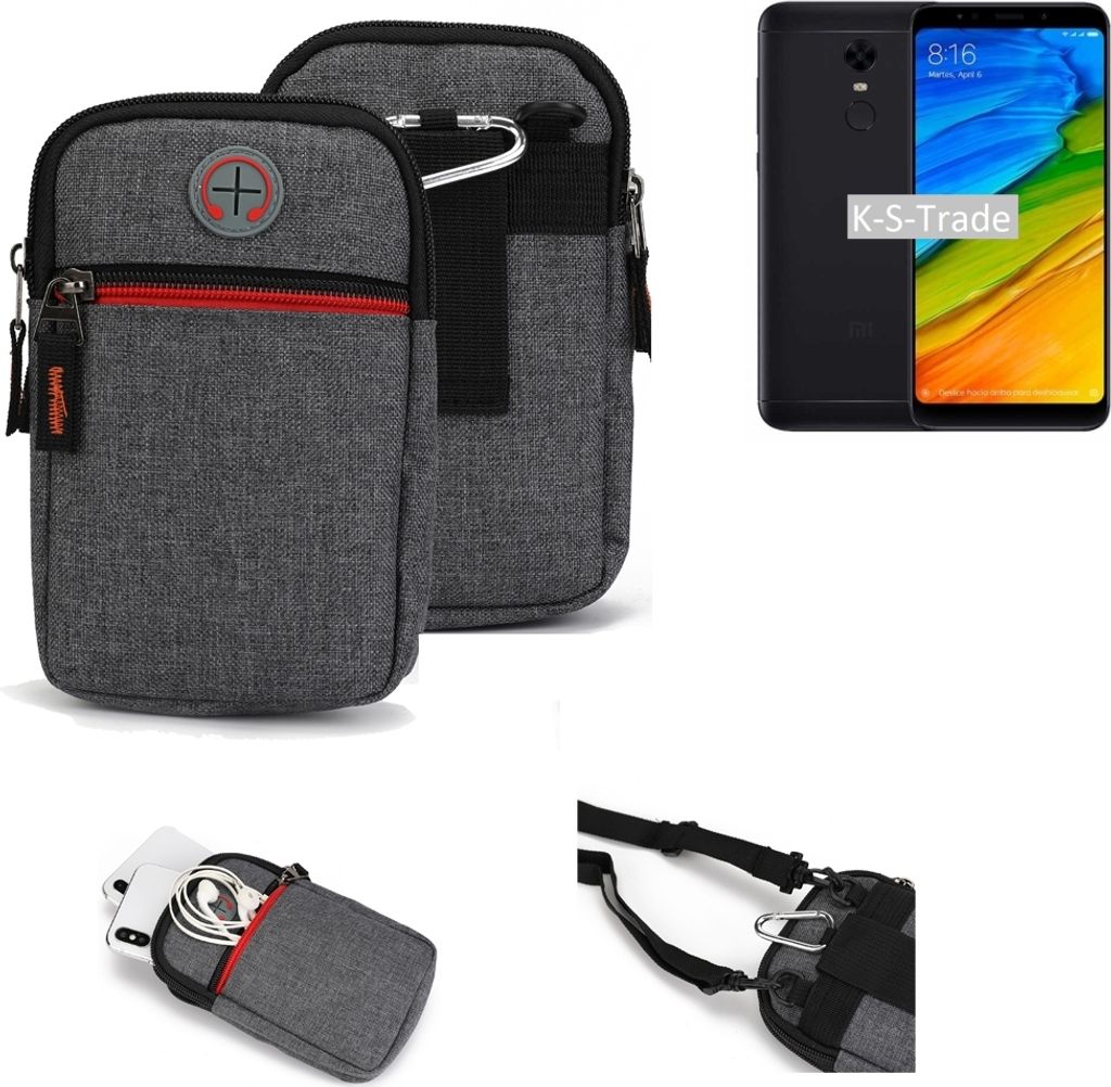 K-S-Trade Holster Gürtel Tasche kompatibel mit Xiaomi Redmi 5 Plus Handy Tasche Schutz Hülle grau Zusatzfächer 1x