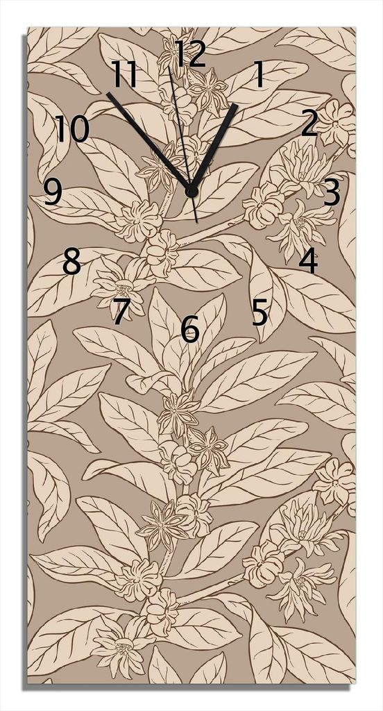 Wallario Design Wanduhr Florales Muster aus Echtglas, Größe 30 x 60 cm