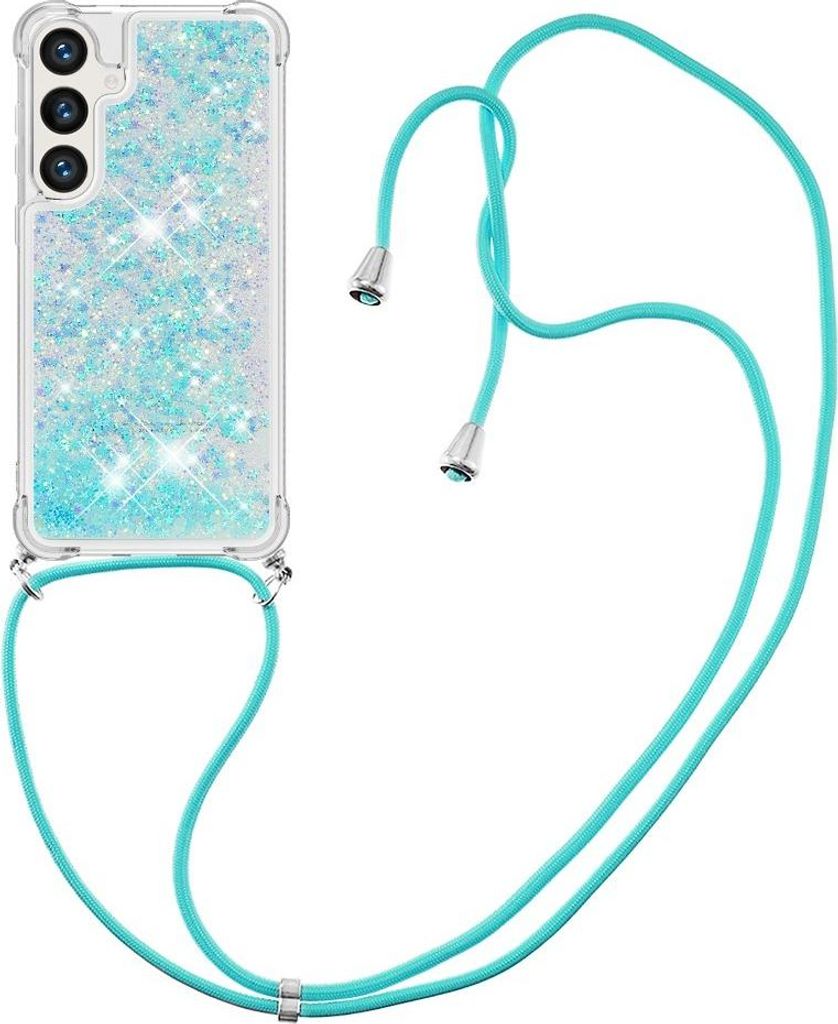 Samsung Galaxy S24 Hülle - Coverup Liquid Glitzer Back Cover mit Handykette - Hellblau