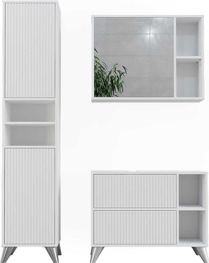 Vicco Badmöbel-Set Leano, 80 cm, Set 3, Weiß