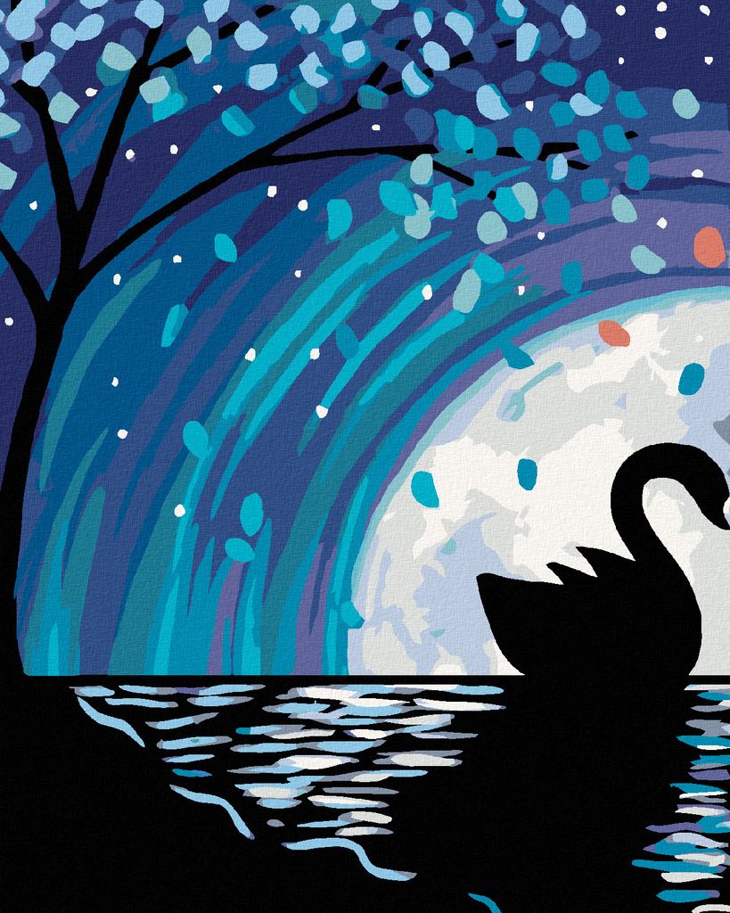 Zuty - Malen nach Zahlen - SCHWAN BEIM VOLLMOND II, 40x50 cm, mit Keilrahmen (bereits gespannt)