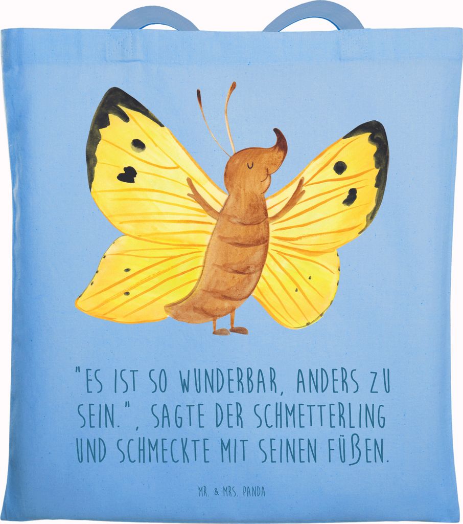 Mr. & Mrs. Panda Shopping Tasche Schmetterling Zitronenfalter - Sky Blue - Geschenk, Beutel, Schmetterlinge, Anders, Tote Bag, Liebe, Baumwolltasch...