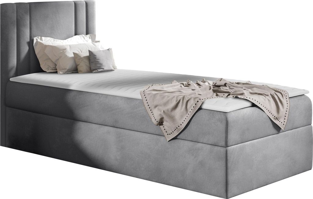 MIRJAN24 Boxspringbett Carmen Mini, Einzelbett mit Bettkasten für die Bettwäsche, mit Topper und Kopfteil (Kameleon 84, Größe: 90x200 cm, Seite...