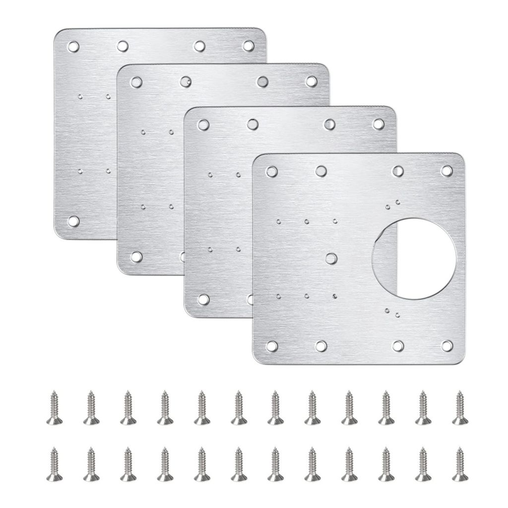 Edelstahl Scharnier Reparaturplatte, 4 Stück Küchenscharnier Reparaturplatten mit 24 Stück Schrauben, 9 x 9 cm Küchen Scharnier Reparaturset
