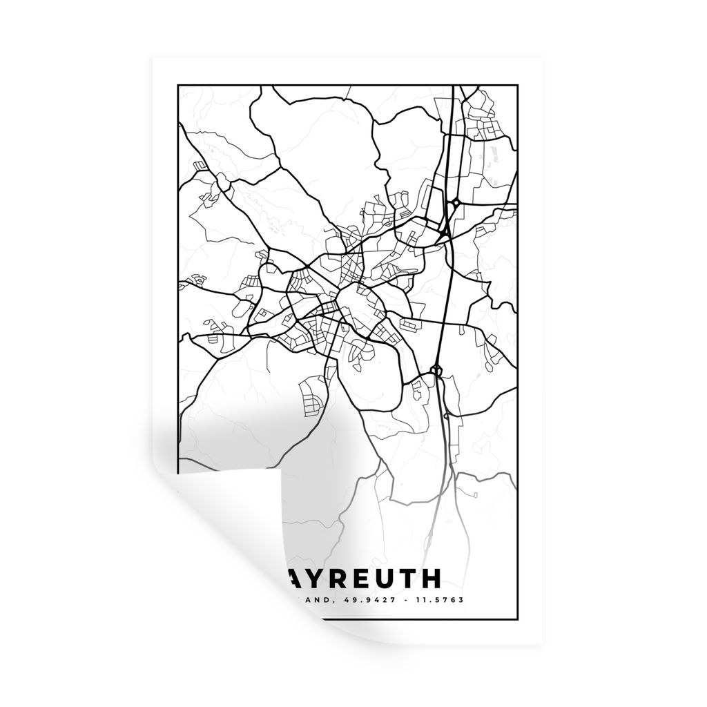 MuchoWow Wandtattoo Wandsticker Wandaufkleber Karte - Bayreuth - Stadtplan 20x30 cm Selbstklebend und Repositionierbar - Sticker - Dekorfolie
