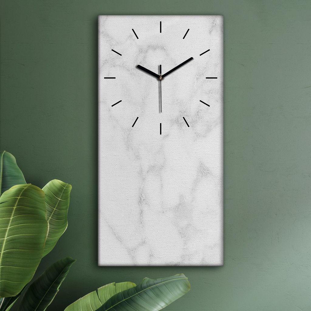 Wohnzimmer Leinwand Uhr Geräuschlos Küche 30x60 Weißer, Marmor, Struktur, Textur, schwarze Zeiger