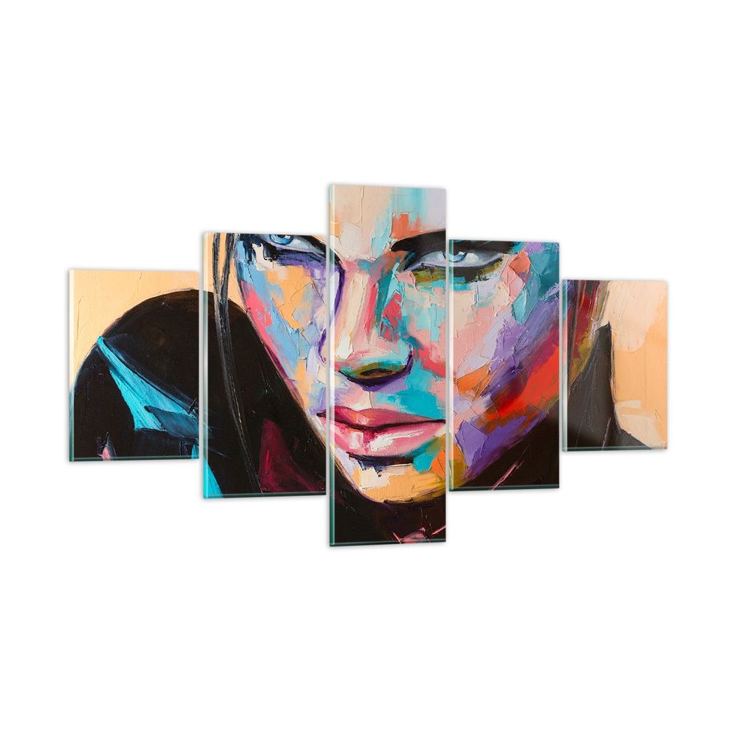 Bilder auf glas - Frau Emotionen Gesicht Mehrfarbig - 125x70cm - Glasbilder - Wandbilder - Kunstdruck - Wanddekoration aus Glas - Glas Bilder - Wan...