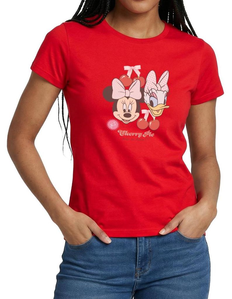 Mickey & Minnie Cherry Pie Minnie & Daisy Frauen T-Shirt, L, Rot