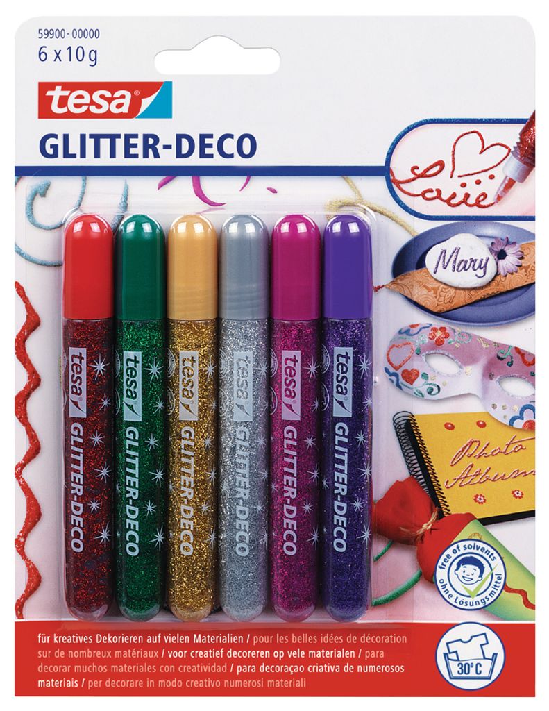 tesa Glitzerkleber "Glitter Deko" Tube Classic Colors Inhalt: 6 x 10 g