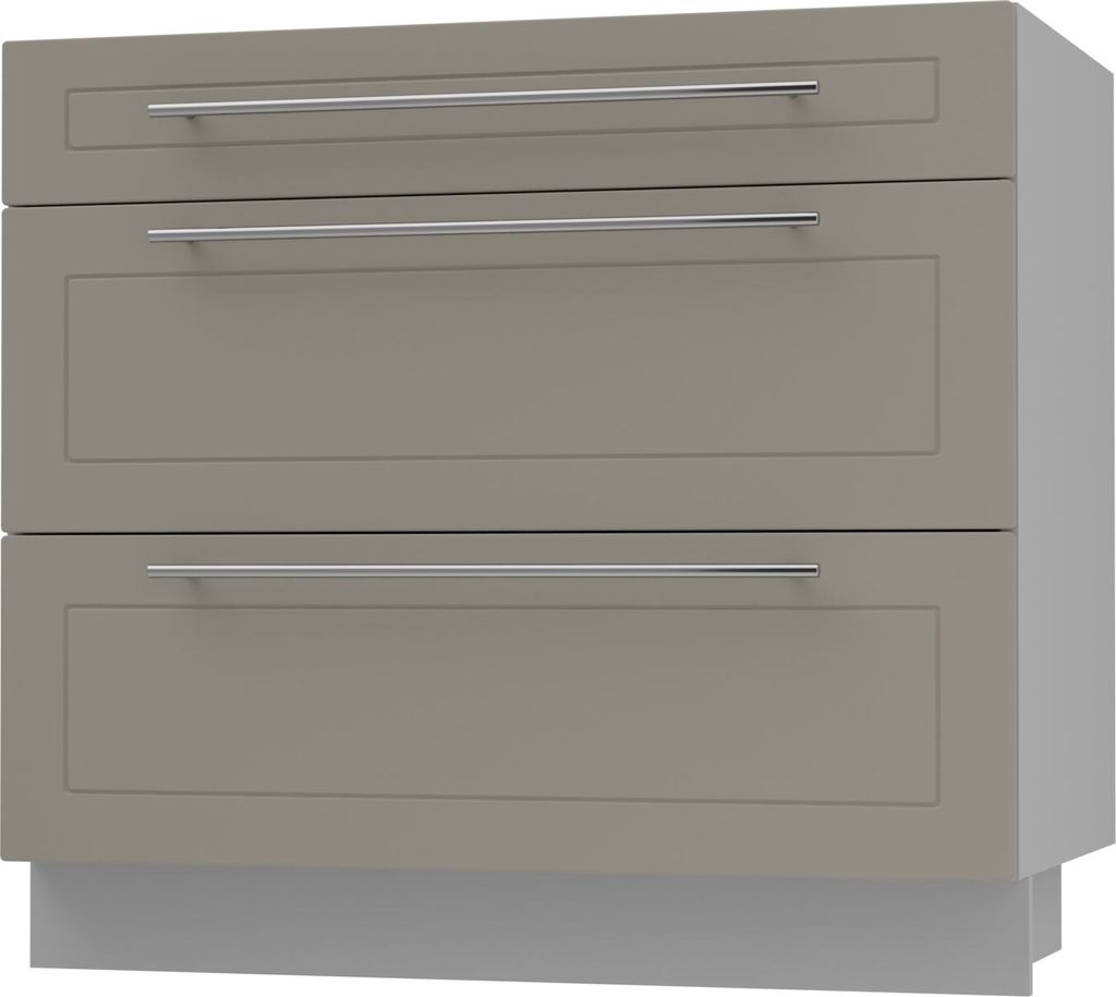 Schubladenunterschrank KVANTUM Teilauszug 90cm Korpus- & Frontfarbe wählbar (Q-D3M/90),beige matt,grau