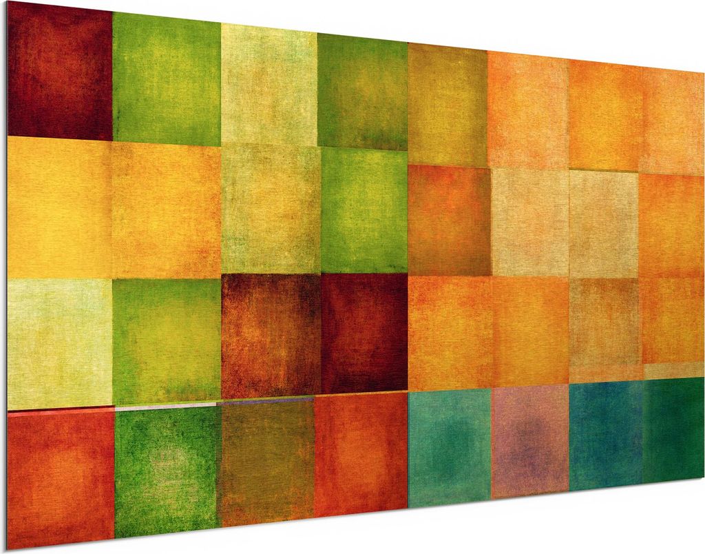DEQORI Alu-Dibond Bild Gold 100x50 cm 'Bunte Farbquadrate' Wandbild Metall dünn Design