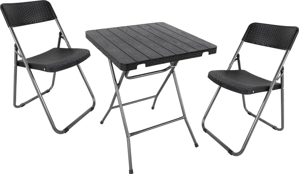 Salon de balcon bistrot design rotin avec table ronde et deux chaises