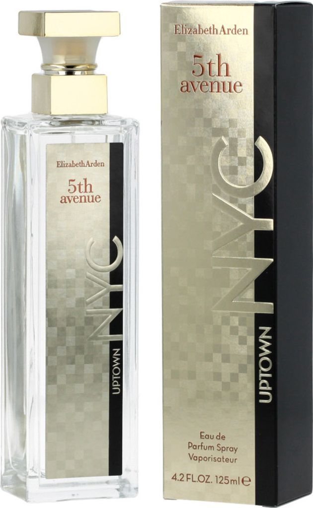 A bottle of Elizabeth Arden 5th Avenue NYC Uptown Eau de Parfum for women and its packaging.