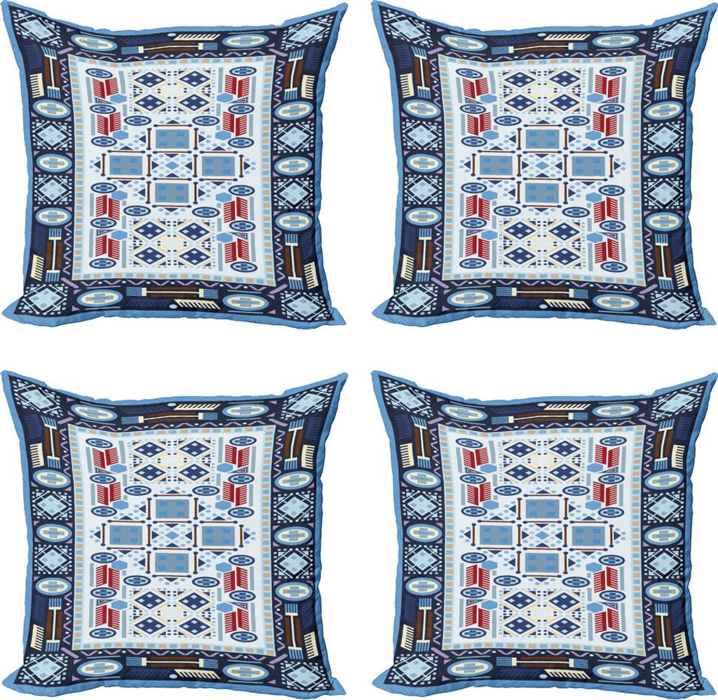 ABAKUHAUS afghanisch Kissenbezug Set (4 Stück), Blau getönten Square Circle, Moderner Doppelseitiger Digitaldruck, 40 cm x 40 cm, Mehrfarbig