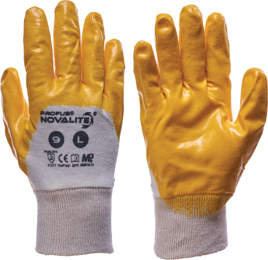 12 Arbeitshandschuche Berufshandschuhe Schutzhandschuhe NOVALITE Nitril Baumwolle Gelb (NOVALITE-12) Gr. 7