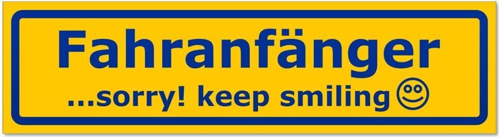 Kiwistar - Autoaufkleber - Blau - 30 x 8 cm - Fahranfänger - Sorry! Keep Smiling invertiert - Hinweis Aufkleber Sticker für Auto, Kfz, Fahrrad, P...