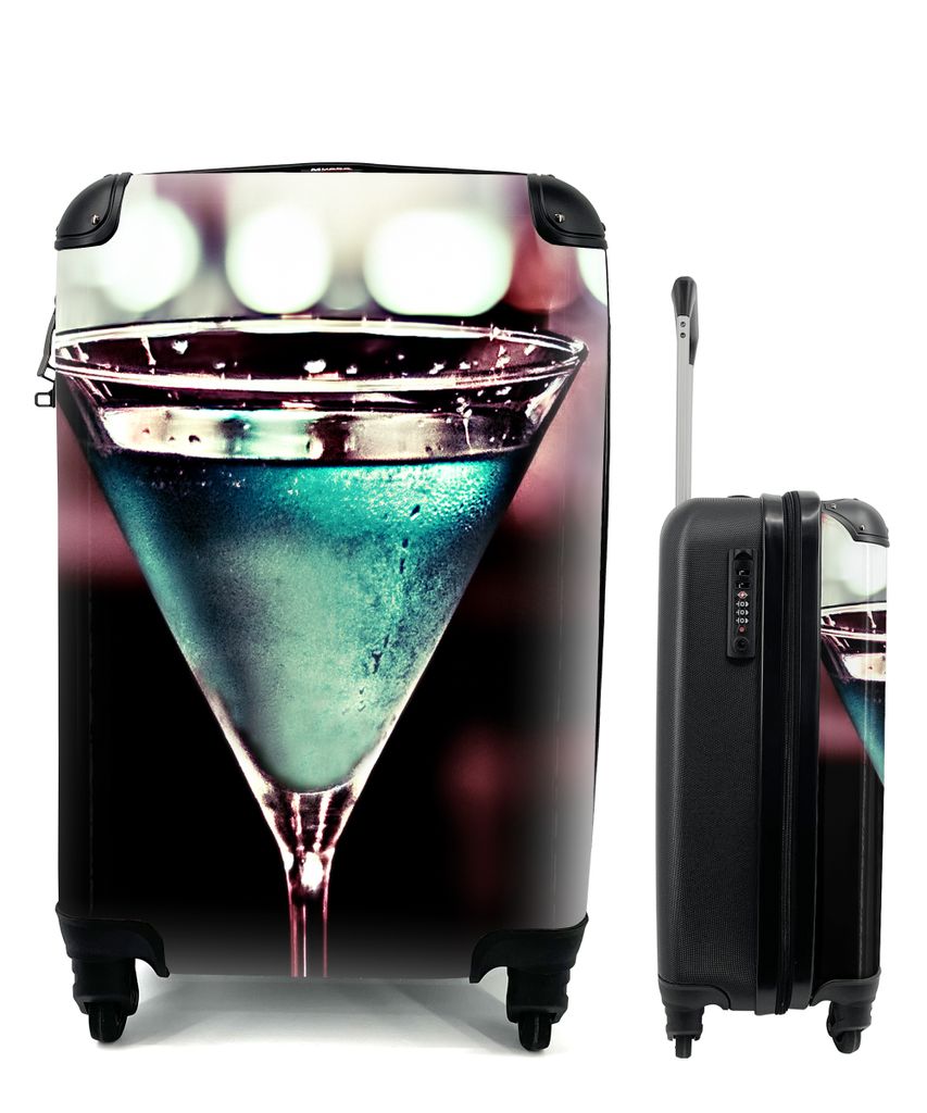 MuchoWow Koffer Handgepäck Trolley Rollkoffer Kleine Reisekoffer mit 4 Rollen - Blauer Martini-Drink in Retro-Farben - Cabin Size < 55x40x23 cm ...