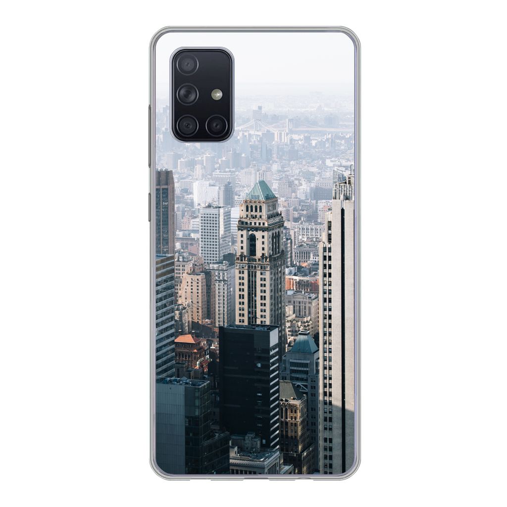 MuchoWow Handyhülle Schutzhülle Hülle für Samsung Galaxy A51 New York - Skyline - Nebel Silikon Softcase Handy Hülle - Schutzabdeckung