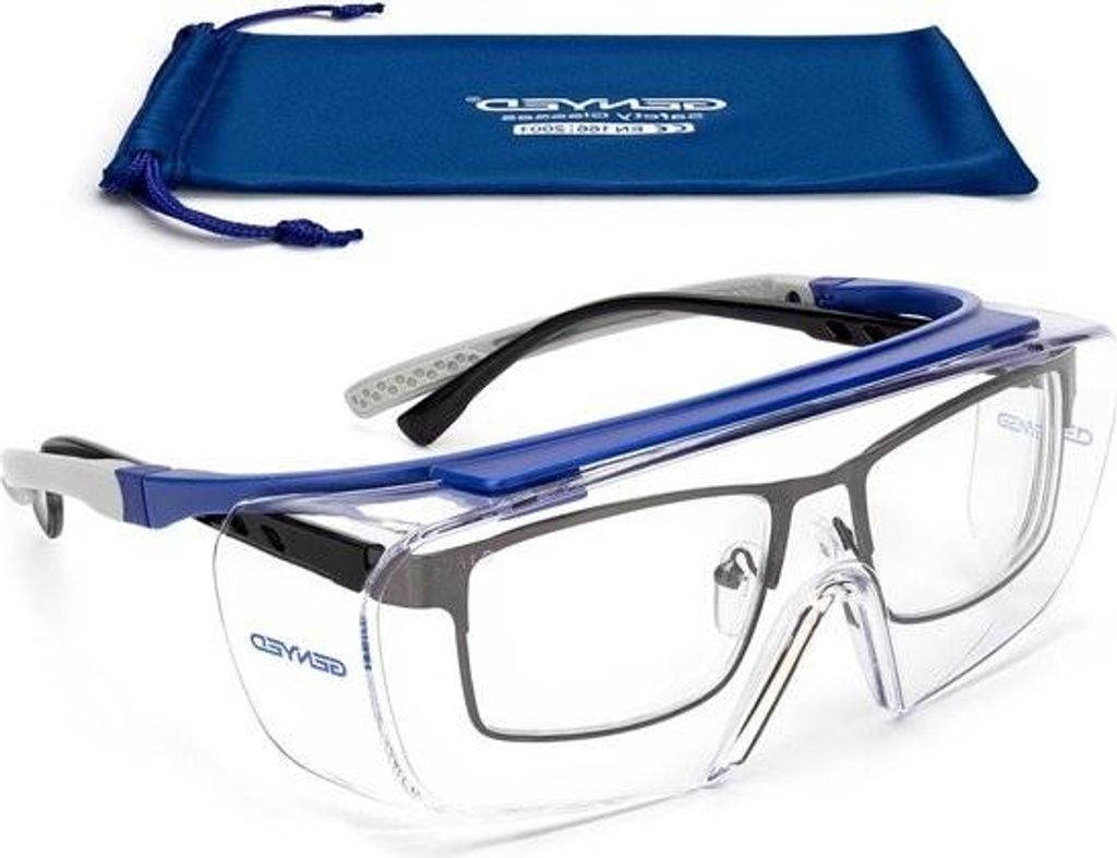 Schutzbrille für Brillenträger, CE EN166-, kratzfest, beschlagfrei, UV400-Schutz, verstellbarer Bügelwinkel, umschließende Form