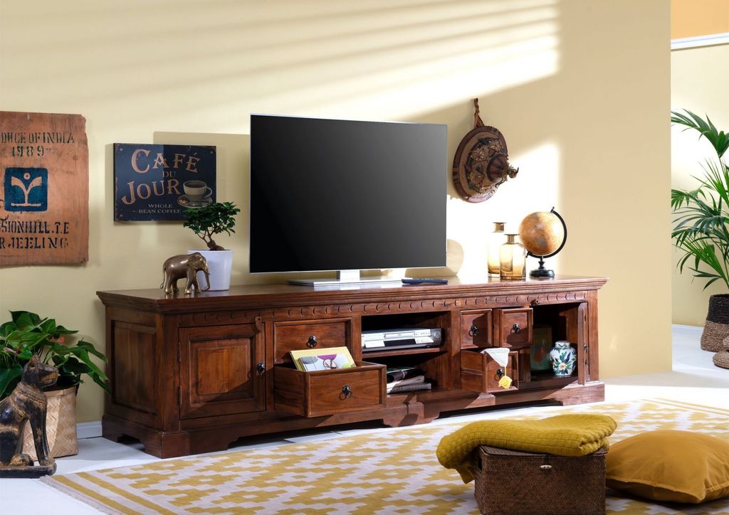 MASSIVMOEBEL24 TV-Board Akazie 220x50x55 nougat lackiert OXFORD #341