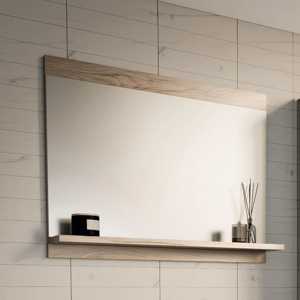 Miroir salle de bain bois avec tablette pour optimiser votre espace